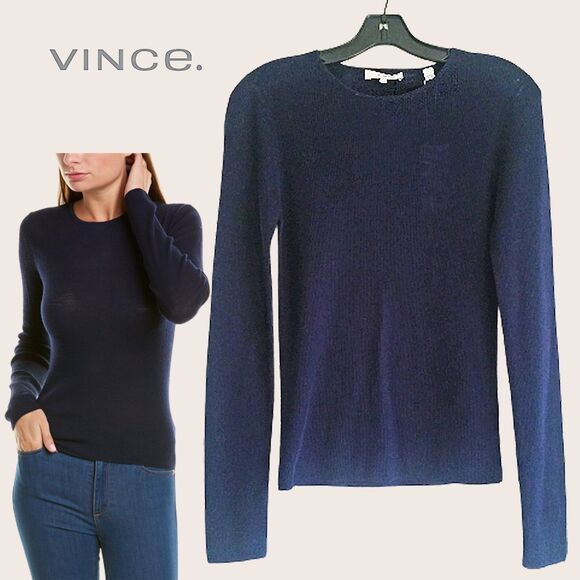 VINCE. NEW Minimalist Ribbed 100% Wool Fine Knit Long-Sleeve Pullover Sweater - Picture 1 of 10